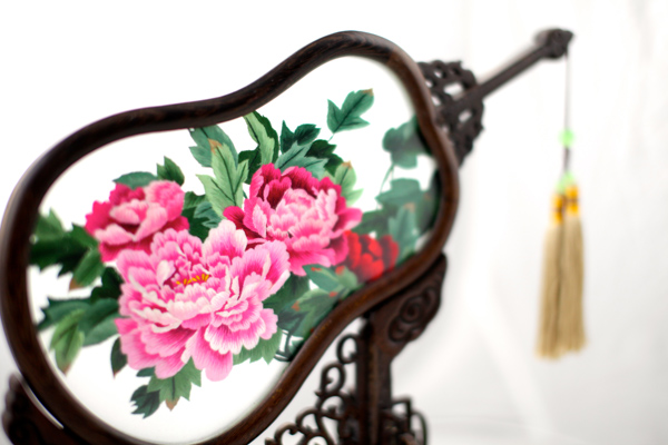 葫芦扇双面绣  鸡翅木 高档刺绣作品 4-6丝绣制